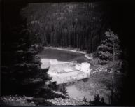 The control dam feeding into Two Jack lake is another industrial site supporting this man-made lake.  Polaroid 450 using Kentmere VG paper