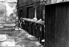 Rows of garbage bins, OM-2n, HP5+, ID-11 1:3